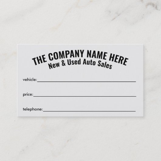 新車中古車販売 – 自動車販売両面バス 名刺 (裏面)