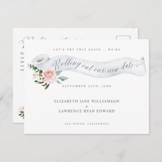 新転がしい日が過ぎた |トイレ紙ピンクのバラ 案内ポストカード (正面/裏面)