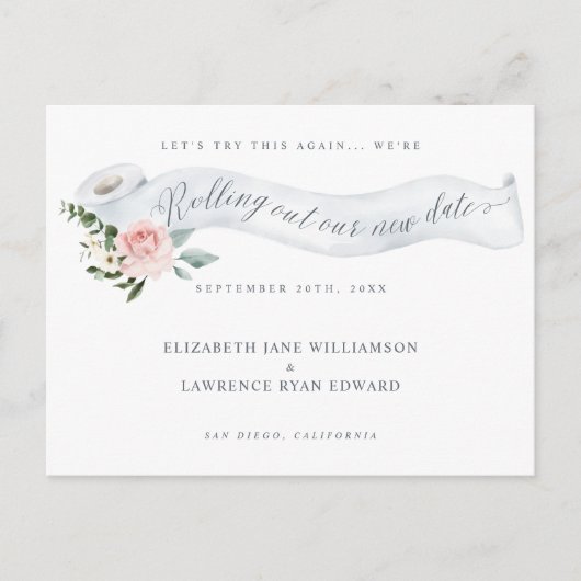 新転がしい日が過ぎた |トイレ紙ピンクのバラ 案内ポストカード (正面)