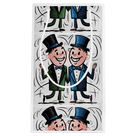 新郎おもしろいと新郎のゲイの結婚漫画 スモールペーパーバッグ (正面)