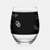新郎から新婦モノグラムブラック赤いハート ステムなしワイングラス (左)