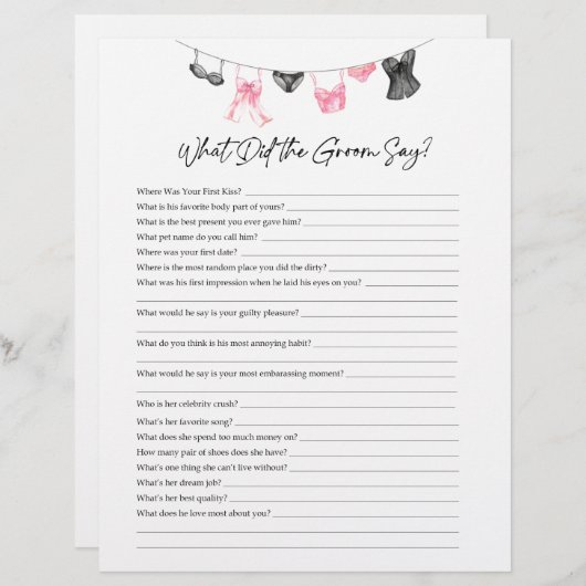 新郎がランジェリーと言うパーティーゲーム (正面/裏面)