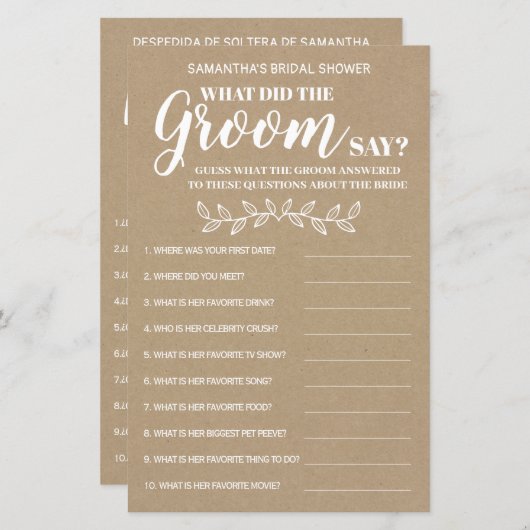 新郎が何と言ったかブライダルシャワーバイリンガルゲーム (正面/裏面)