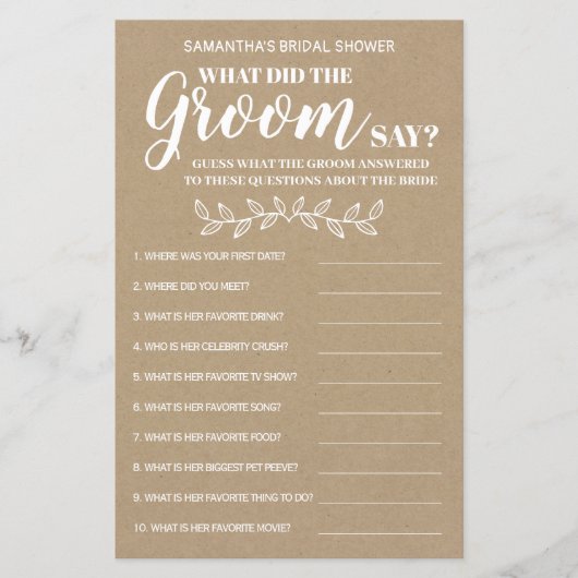 新郎が何と言ったかブライダルシャワーバイリンガルゲーム (正面)