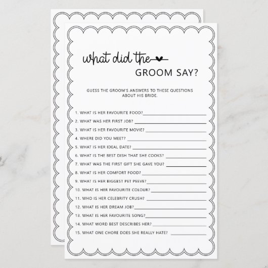 新郎が何と言ったかミニマルなブライダルシャワー (正面/裏面)