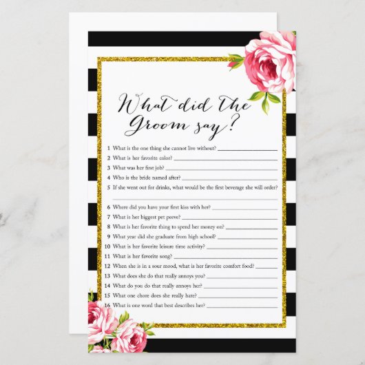 新郎が何と言ったか – ブライダルシャワーゲーム (正面/裏面)