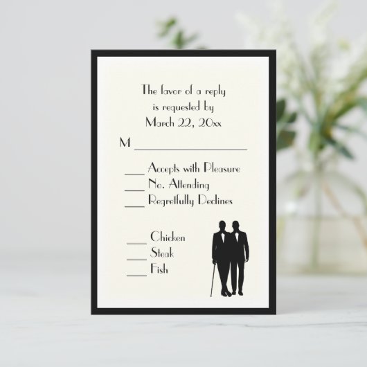 新郎と新郎メニューウェディングRSVPクラシッククリーム 出欠カード (スタンド正面)