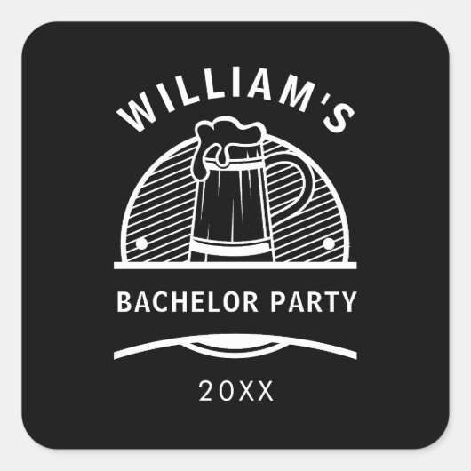 新郎のための黒と白のビールパーティー スクエアシール (正面)