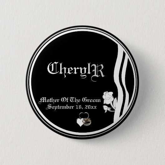 新郎のカスタムでクラシックな白黒母 缶バッジ (正面)
