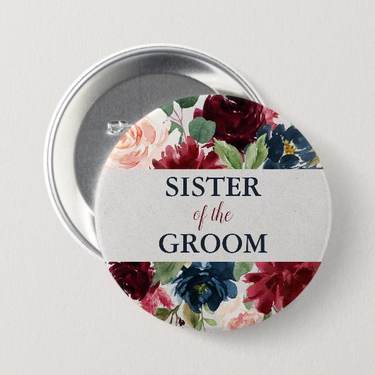 新郎のギフトの海軍及びMarsalaの花の姉妹 缶バッジ (正面&裏面)
