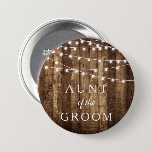 新郎のギフトの素朴な木及び豆電球の叔母さん 缶バッジ (正面&裏面)