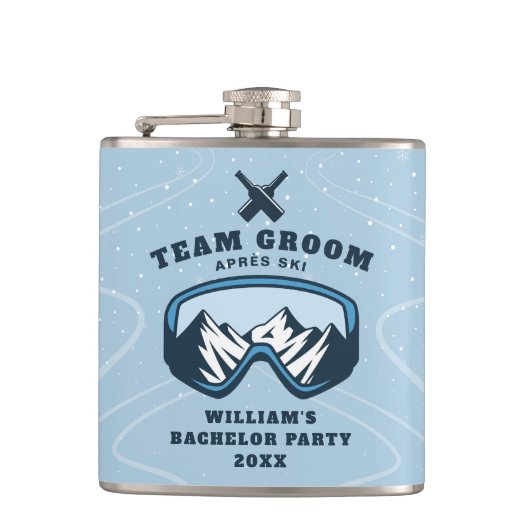 新郎のスキー場での独身パーティー フラスク (正面)