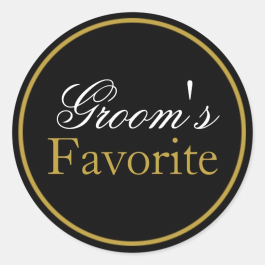 新郎のステッお気に入りのク結婚・ホワイト・ブラック・金ゴールド ラウンドシール (正面)