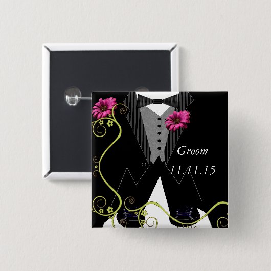 新郎のタキシードのちょうネクタイのテニスシューズの結婚式のバッジ 缶バッジ (正面&裏面)