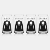 新郎のチーム名ブラックタキシード結婚のデート ガラス缶 (正面)