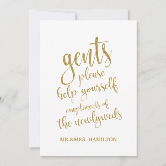 新郎のトイレバスケット ゴールド お手頃な結婚式の看板 (正面)