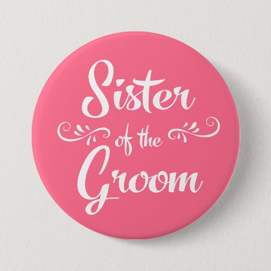 新郎のピンクカスタムな色の結婚式の姉妹 缶バッジ (正面)