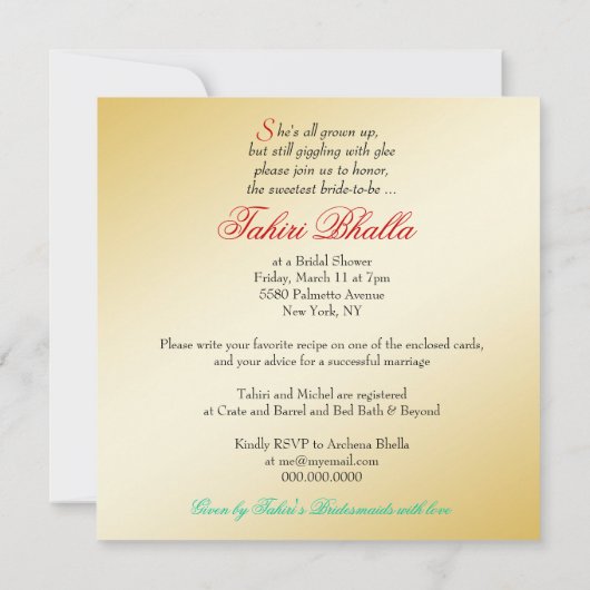 新郎のブライダルシャワーの311インディアンの美しい 招待状 (裏面)