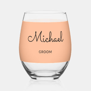 新郎のモノグラムのスタイリッシュカスタムウェディング桃 ステムなしワイングラス