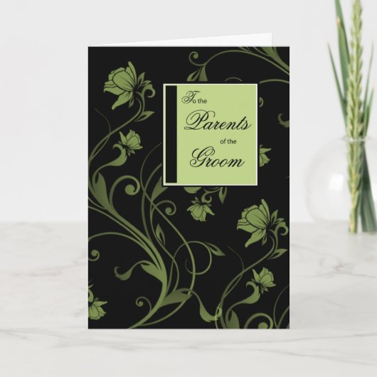 新郎の両親おめでとう、黒、緑 カード (正面)