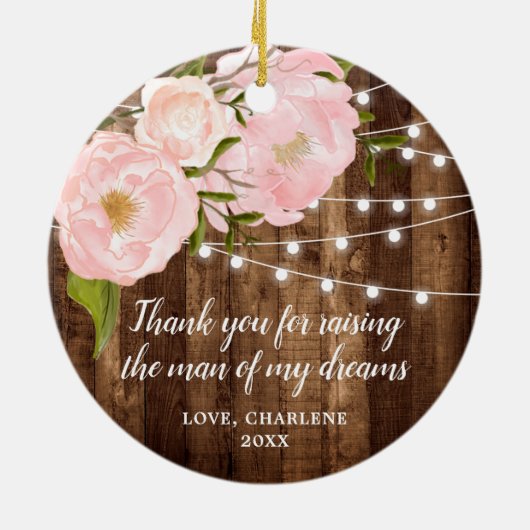 新郎の両親に感謝パーソナライズされた セラミックオーナメント (裏面)