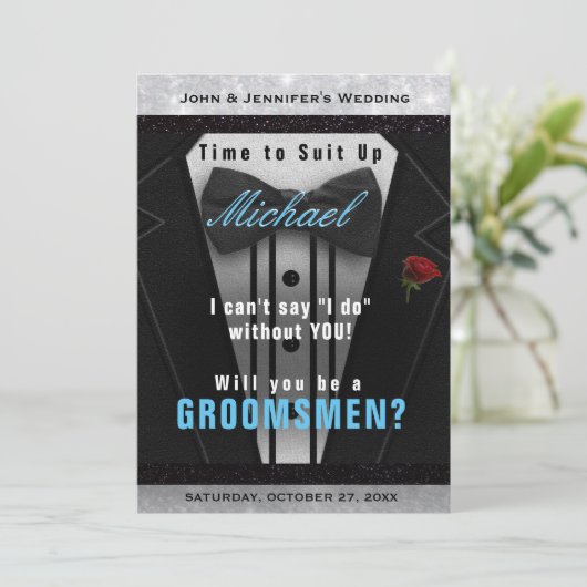 新郎の仲間たちへ タキシード招待状 着用しよう 招待状 (スタンド正面)
