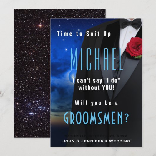 新郎の仲間たちを誘うタキシードの招待状 招待状 (正面/裏面)