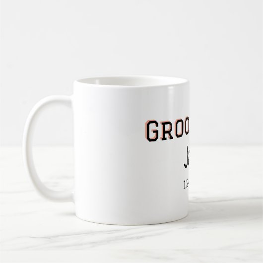 新郎の仲間 新郎の友達 結婚前パーティー 名前を追加 コーヒーマグカップ (左)