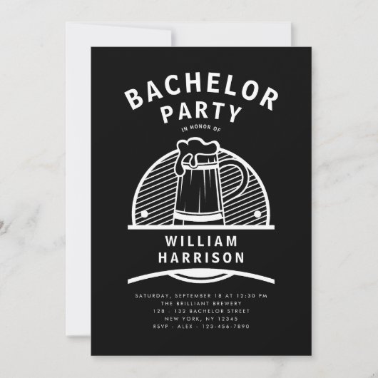 新郎の前夜祭　黒と白のビール工場見学 招待状 (正面)