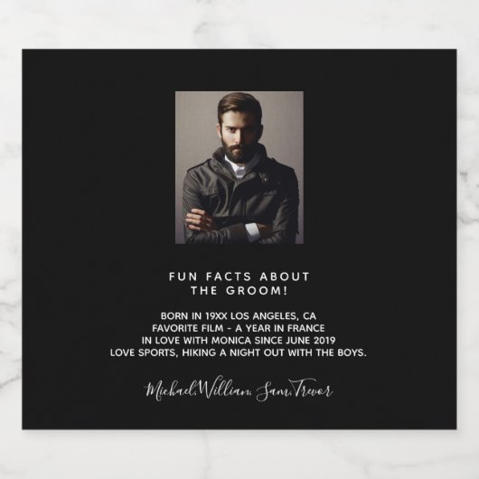 新郎の前撮り写真 面白い事実 プロフィール 黒い新郎 ビールラベル (シングルラベル)