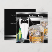 新郎の友達 飲み会 黒 シルバー スーツ 招待状 (正面/裏面)