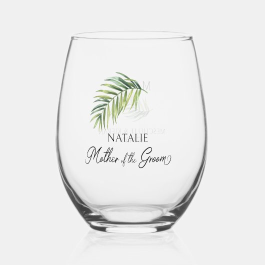 新郎の手のひらの葉の親の結婚母 ステムなしワイングラス (正面)