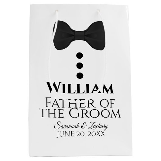 新郎の抱き枕結婚の父とブラックタイ ミディアムペーパーバッグ (正面)