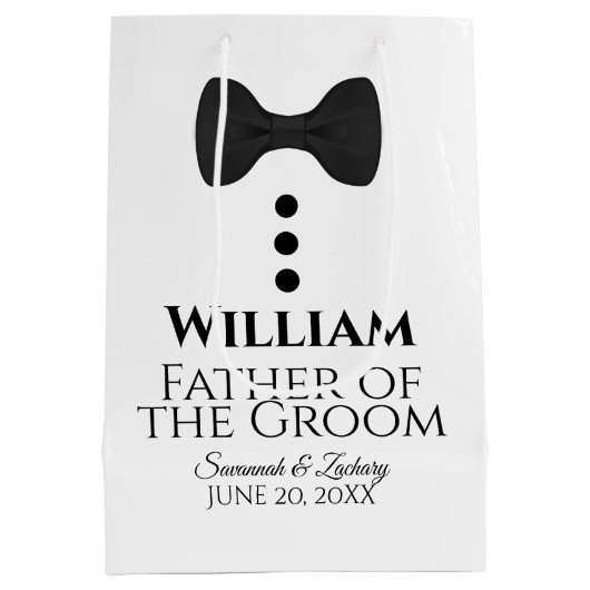 新郎の抱き枕結婚の父とブラックタイ ミディアムペーパーバッグ (裏面)