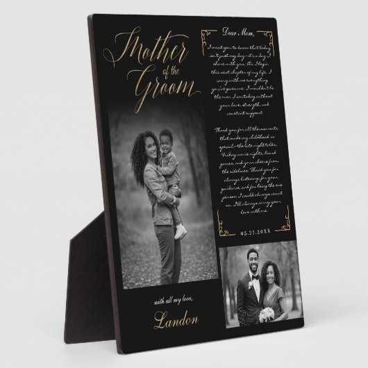 新郎の母なる黒い写真結婚の形見 フォトプラーク (側面)