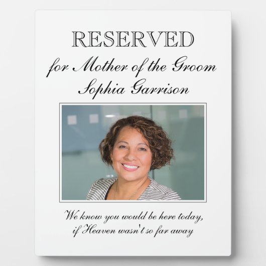 新郎の母のための予約された記念 フォトプラーク (正面)