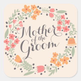 新郎の母の水彩結婚式のステッカーシール スクエアシール