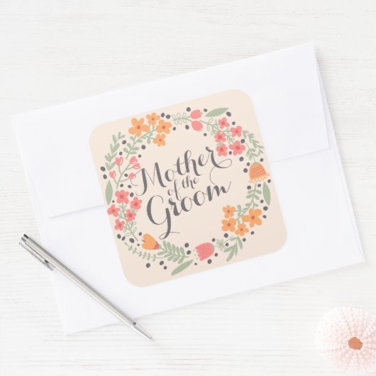 新郎の母の水彩結婚式のステッカーシール スクエアシール (封筒)