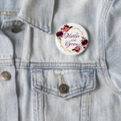 新郎の母の水色の花模様ブルゴーニュ金ゴールド 缶バッジ (インサイチュ)