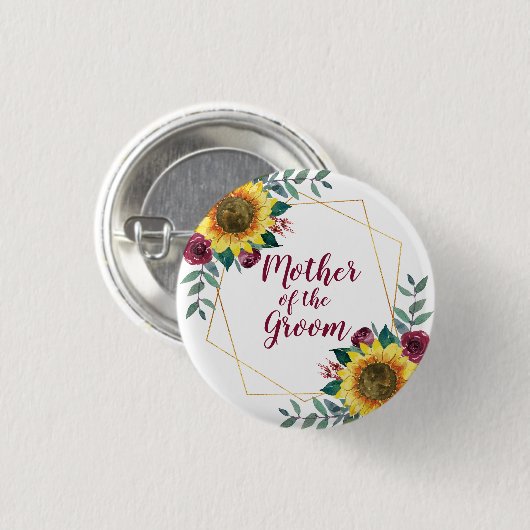 新郎の母ひまわり幾何学的なブルゴーニュ 缶バッジ (正面&裏面)