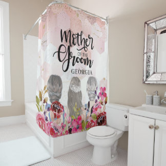 新郎の母フローラピンク金ゴールド幾何学模様 シャワーカーテン