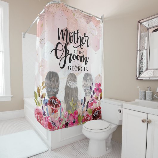 新郎の母フローラピンク金ゴールド幾何学模様 シャワーカーテン (インサイチュ)