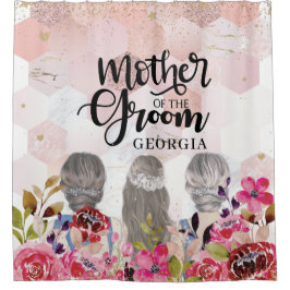 新郎の母フローラピンク金ゴールド幾何学模様 シャワーカーテン