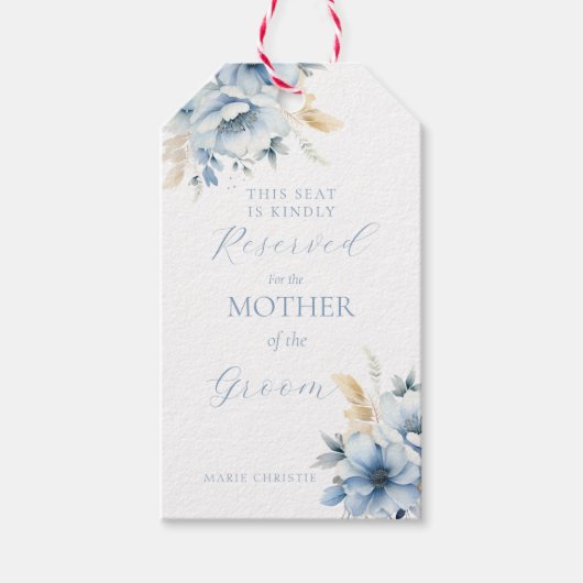新郎の母用の埃っぽいブルーの座席 ギフトタグ (正面)
