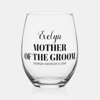 新郎の母親の名前ブラックタイポグラフィ結婚 ステムなしワイングラス