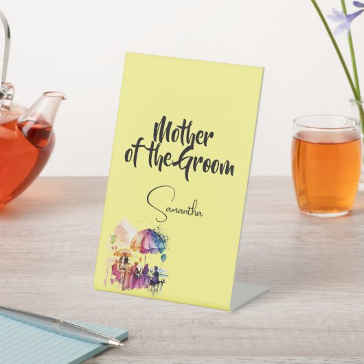 新郎の母 – 黄色の編集可能文字淡い色の 台座サイン (インサイチュ)