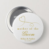 新郎の母 | 2つの金ゴールドハート結婚の 缶バッジ (正面&裏面)