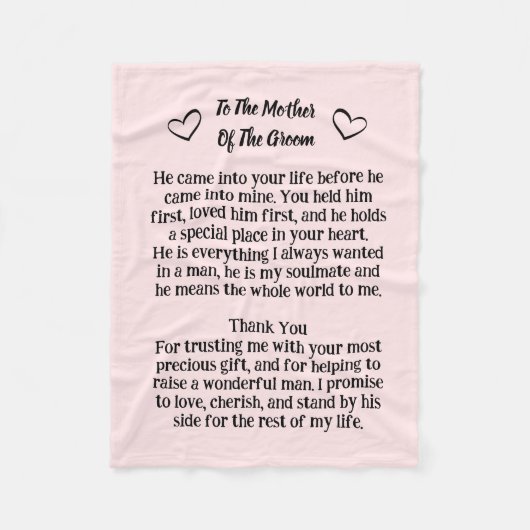 新郎の毛布の記念結婚品の母 フリースブランケット (正面)