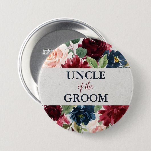 新郎の海軍及びMarsalaの花のぼろぼろのシックな叔父さん 缶バッジ (正面&裏面)