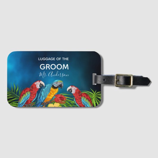 新郎の熱帯ハネムーンブルーのパロツヤシの木 ラゲッジタグ (正面横)